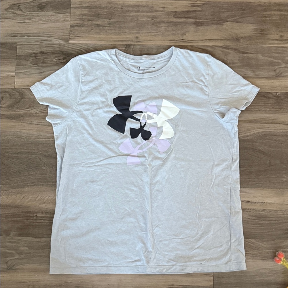 Under Armour White T-Shirt with Black, white and Purple Graphic